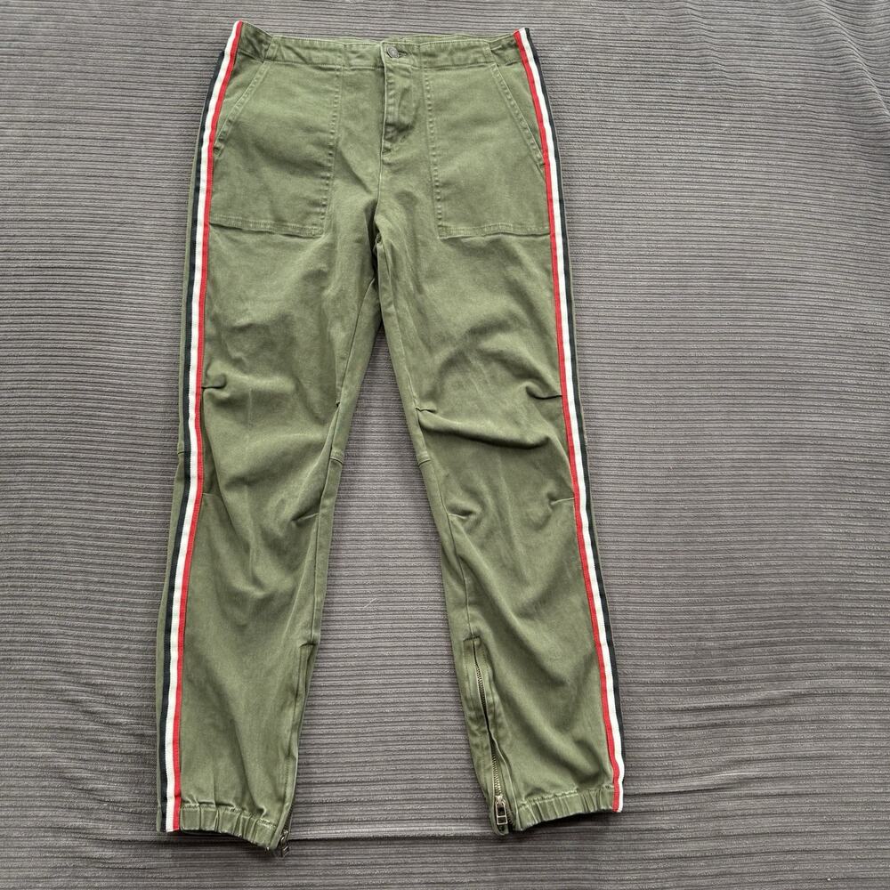Pam & Gela Pants Women 29 Green Cotton‎ Side Panel Ankle Zip Designer Comfort.